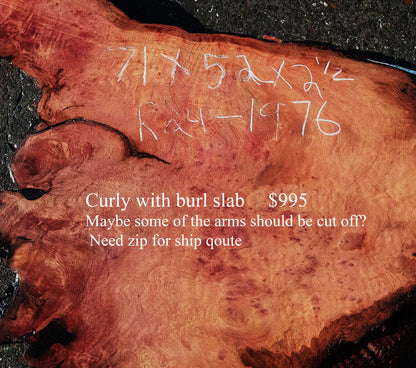 Curly and Burl | Redwood Slab | DIY | Table | R24-1976