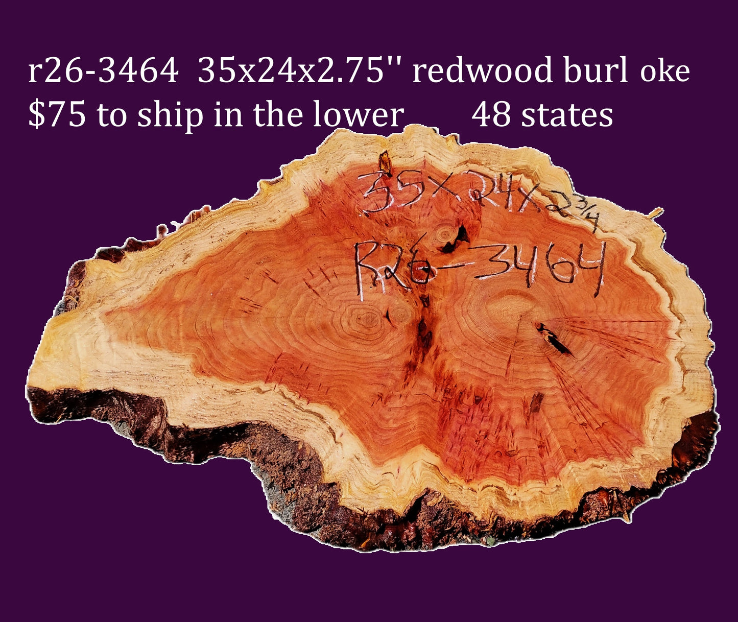 Redwood Cookie Cut slab | DIY | burl table | river table | craft wood | R26-3464
