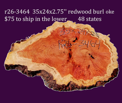Redwood Cookie Cut slab | DIY | burl table | river table | craft wood | R26-3464