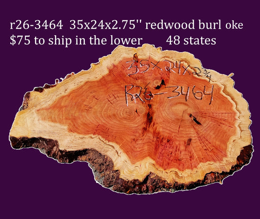 Redwood Cookie Cut slab | DIY | burl table | river table | craft wood | R26-3464