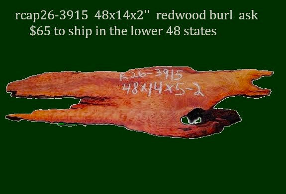 Redwood Burl Slab | 48" × 14" × 2" Live Edge | California Redwood | RCAP26-3915