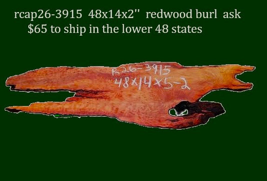 Redwood Burl Slab | 48" × 14" × 2" Live Edge | California Redwood | RCAP26-3915