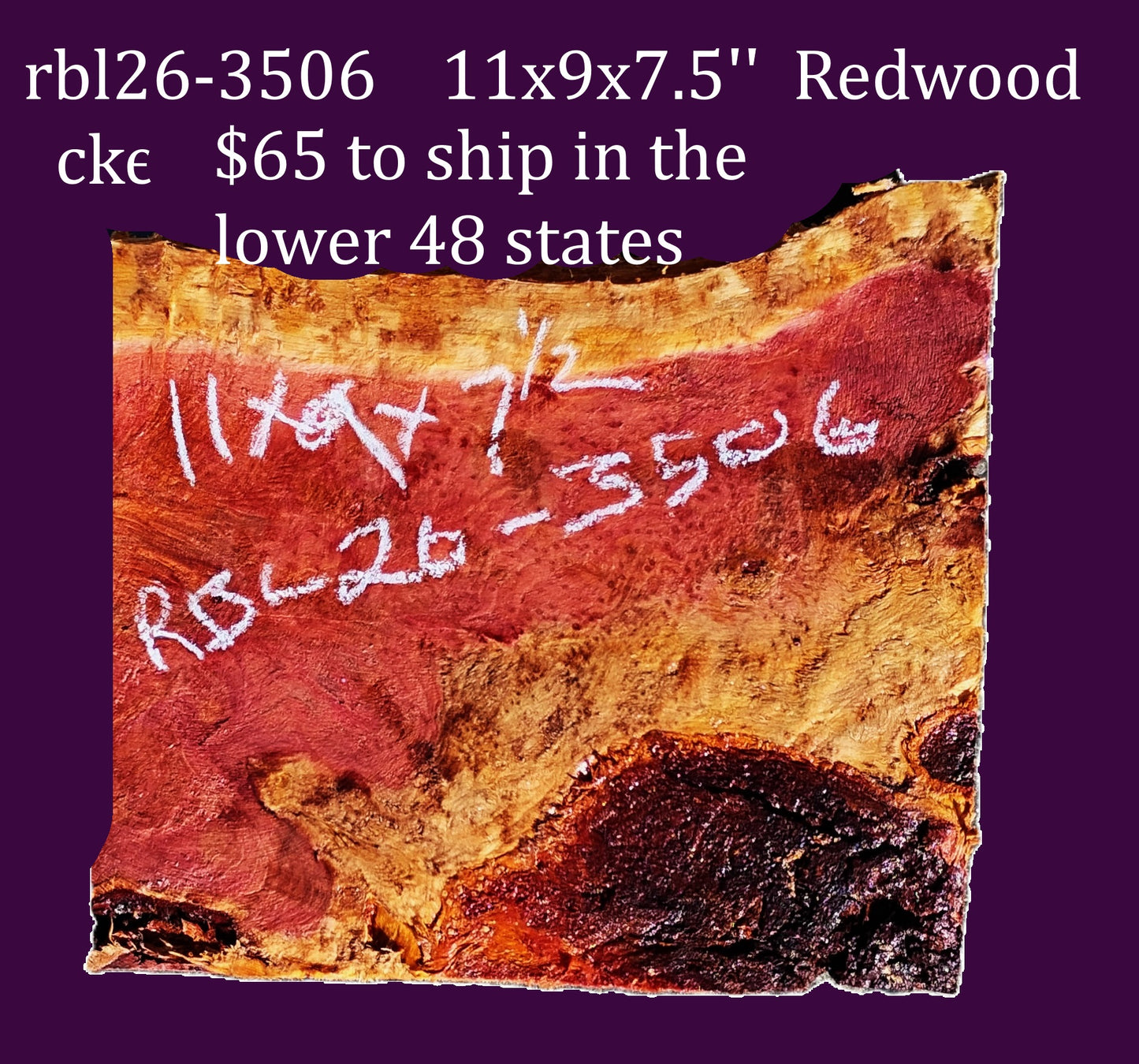 redwood Burl Block | Bowl Turning | DIY  | Craft-wood | rbl26-3506