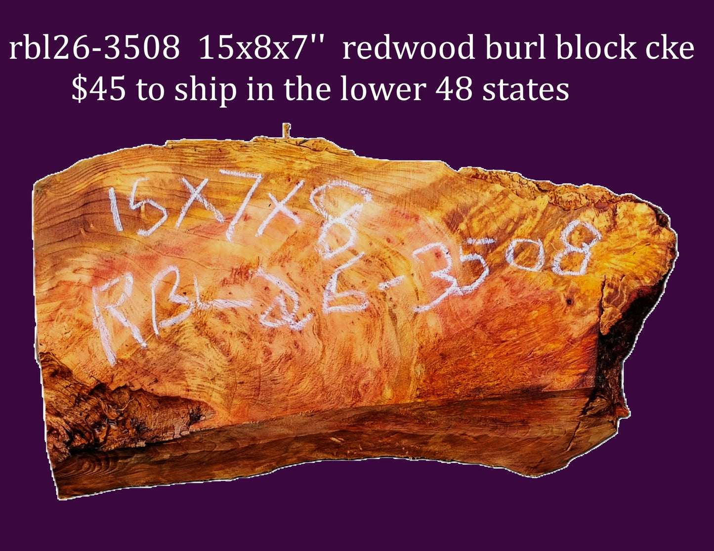 redwood Burl Block | Bowl Turning | DIY  | Craft-wood | rbl26-3508