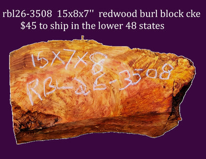 redwood Burl Block | Bowl Turning | DIY  | Craft-wood | rbl26-3508