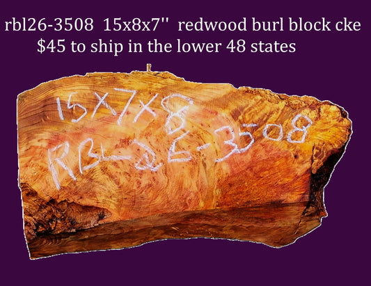 redwood Burl Block | Bowl Turning | DIY  | Craft-wood | rbl26-3508