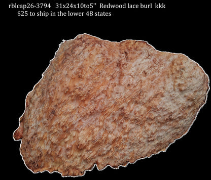 Redwood Lace Burl Cap | bowl turning | DIY | Craft Wood | live edge | rbl26-3794