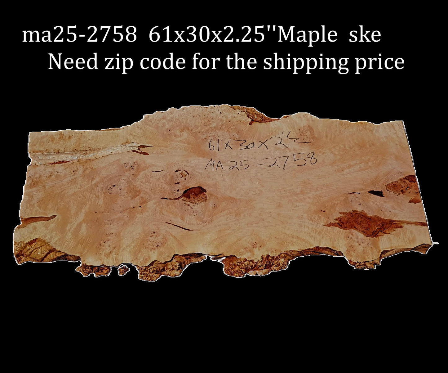 Maple Burl | Live Edge Slab | River Table | DIY | MA25-2758