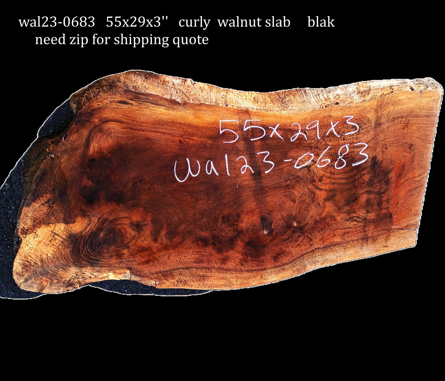 Curly Walnut Slab | DIY | Live Edge | River Table | Wal23-0683