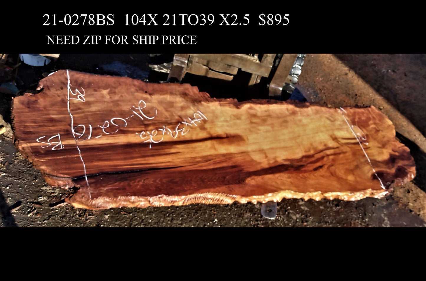 lie edge redwood slab | rustic counter bar | lie edge furniture | 21-0278bs