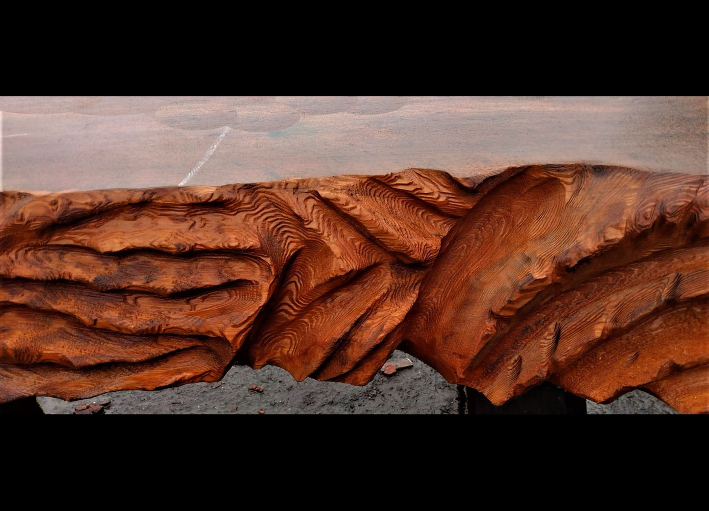 hand carved mantel/hall table | live edge slab | cabin furniture | 21-0602