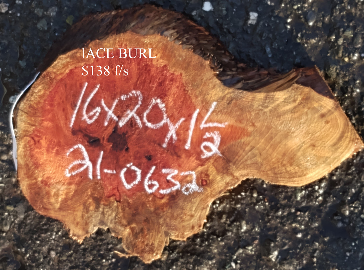 redwood live edge slab | lace burl | DIY craft woods | 21-0632-bs