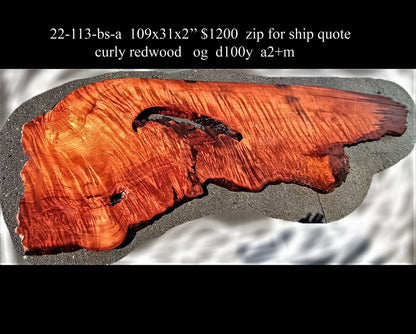 curly redwood | resin river table | live edge slab | rustic bar | 22-113-bs