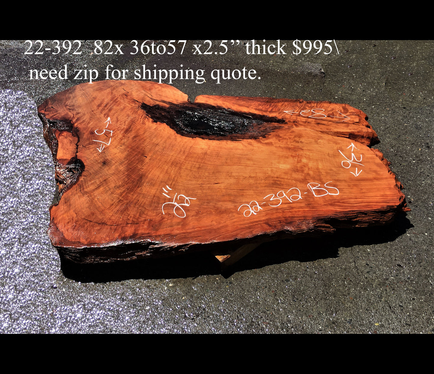 Live edge slab | redwood | rustic table | DIY crafts | 22-392