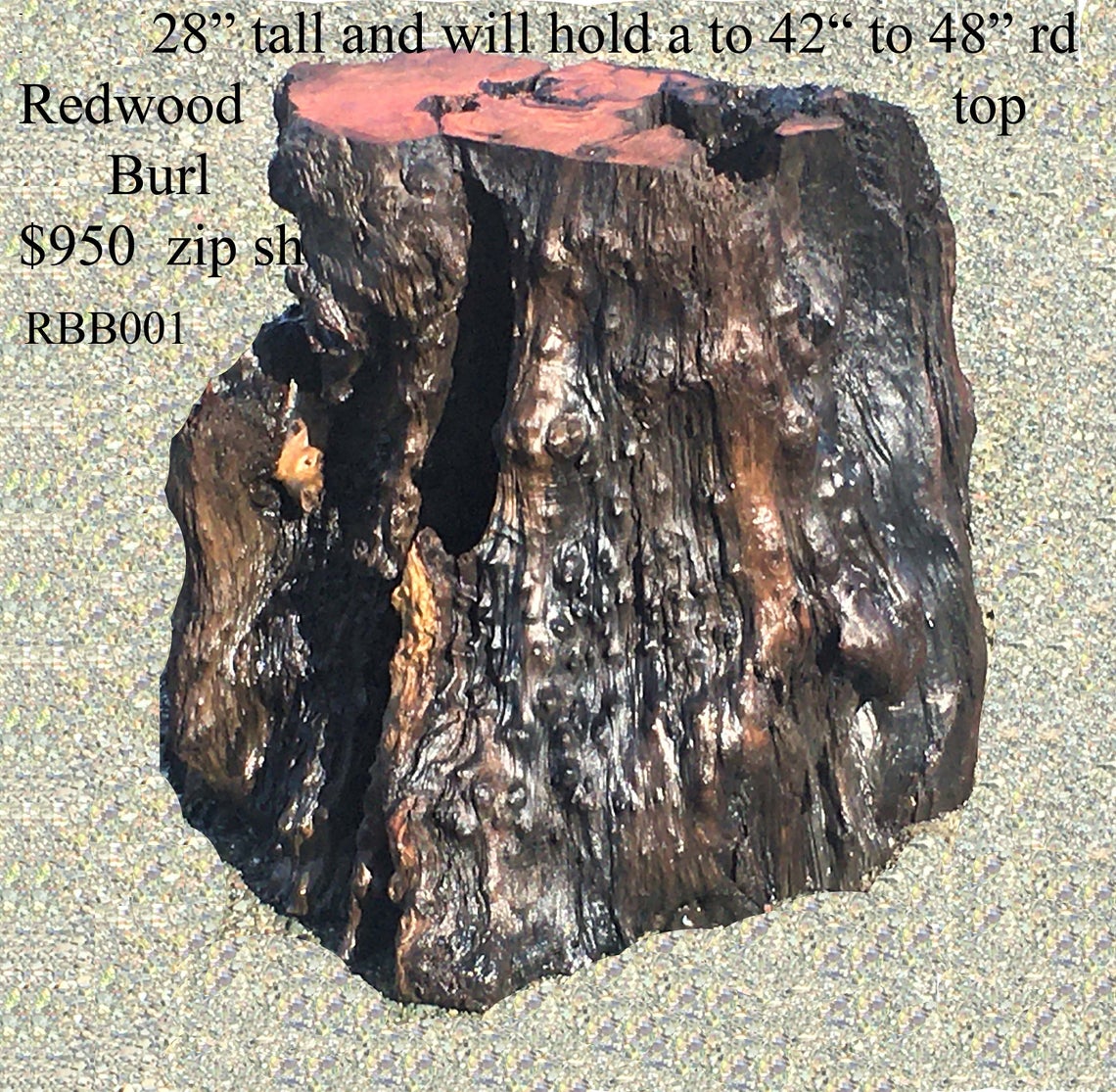 redwood burl base | pedestal | dining table base | glass or wood top _ rbb001