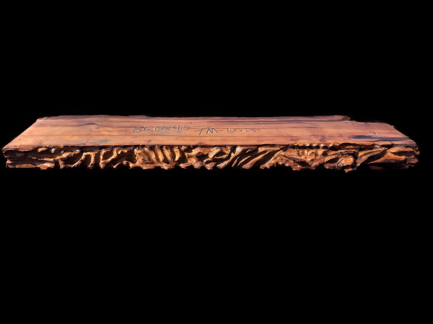 Fireplace mantel shelf | Old growth redwood | Hand carved | TM6025